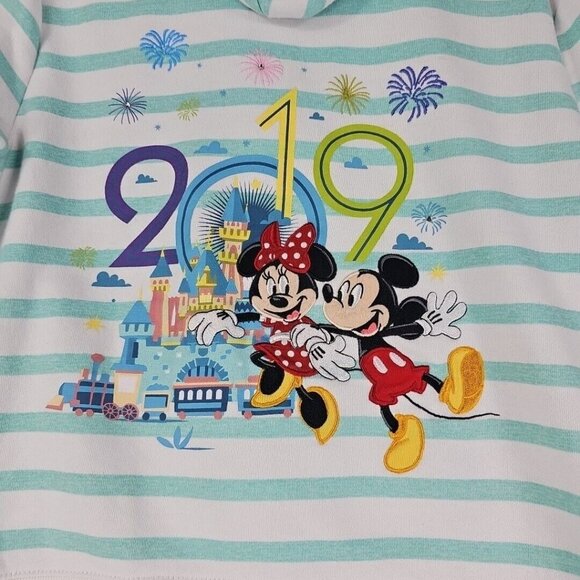 Disney Parks Sweatshirt Girls L Aqua Striped Full Zip Disneyland Minnie Mickey - Picture 14 of 16